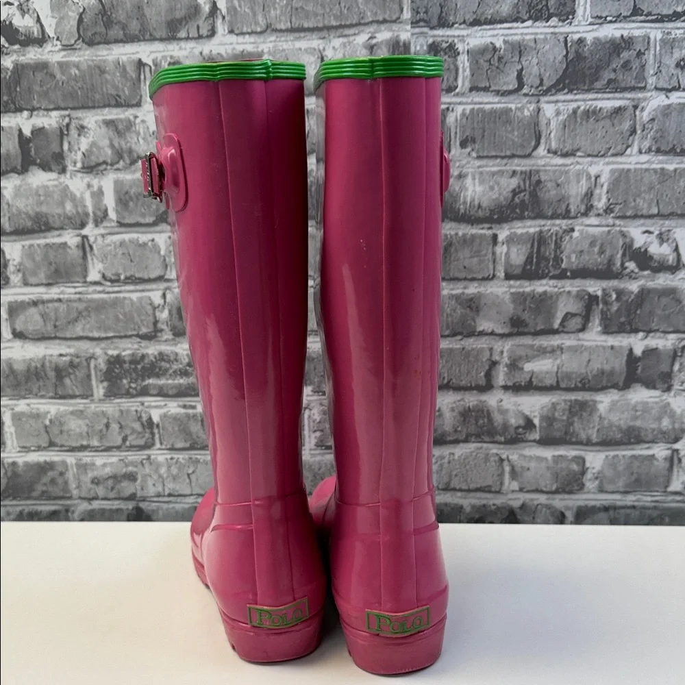 Pink Ralph Lauren Rain Boots with Green‎ Logo